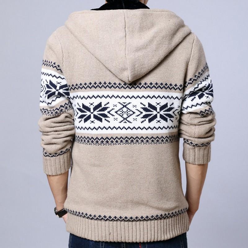 Men's Winter Casual Warm Knitted Hooded Sweater With Zipper