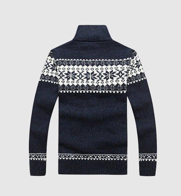 Men's Autumn/Winter Knitted Slim Fit Zipped Sweater With Snow Design