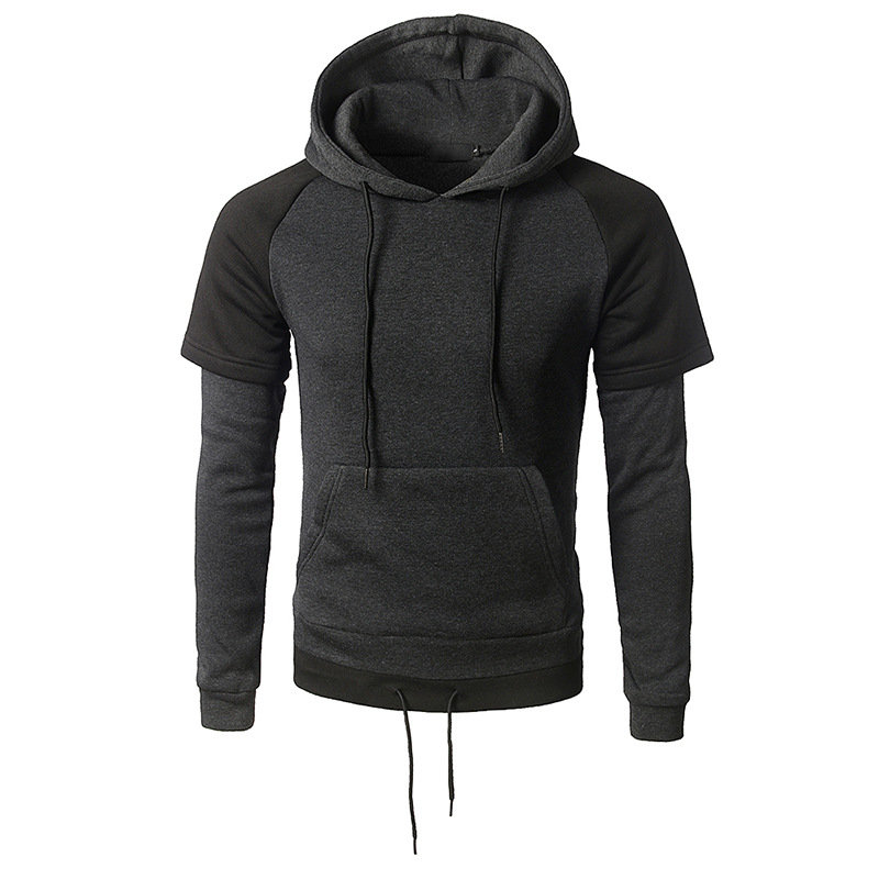 Mens Casual Pullover Drawstring Stitching Color Hooded Cotton Hoodies Sweatshirts