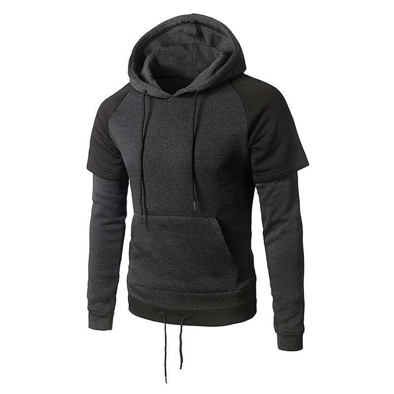 Mens Casual Pullover Drawstring Stitching Color Hooded Cotton Hoodies Sweatshirts