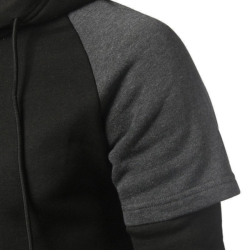 Mens Casual Pullover Drawstring Stitching Color Hooded Cotton Hoodies Sweatshirts