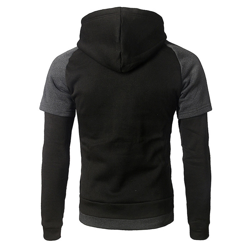 Mens Casual Pullover Drawstring Stitching Color Hooded Cotton Hoodies Sweatshirts